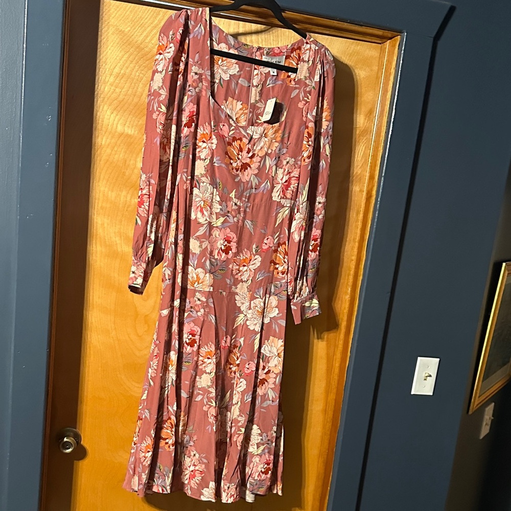 Yumi Kim Dusty Rose Floral Long-Sleeve Midi Dress